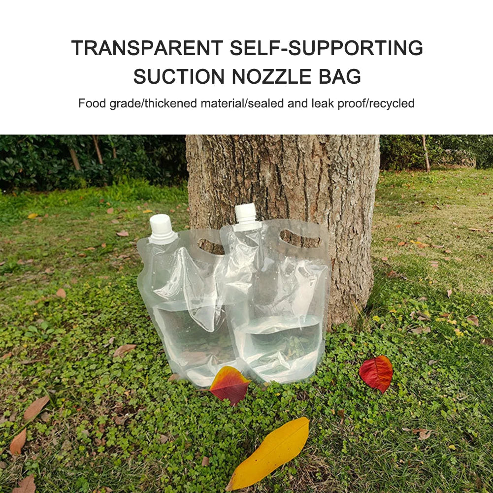 2L Transparent Water Bag Small Mouth Handle Portable Drinking Water Container No Leakage for Camping Hiking Cycling