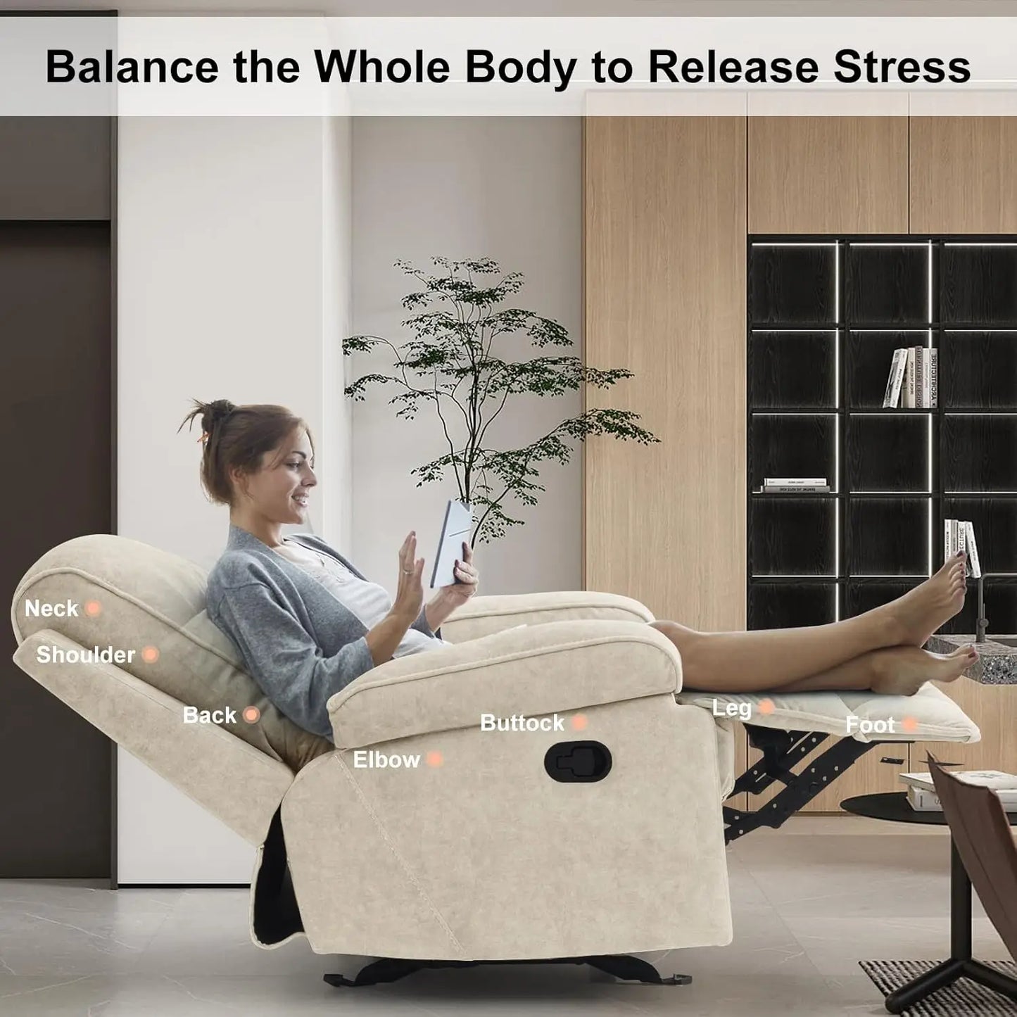 Manual Rocker Recliner Chair For Adults High Back Glider Upholstered
