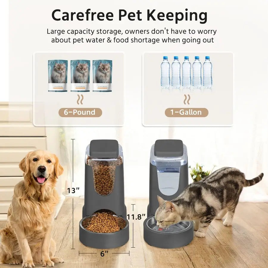 2 Pack Automatic Cat Feeder And Stainless Steel Water Dispenser