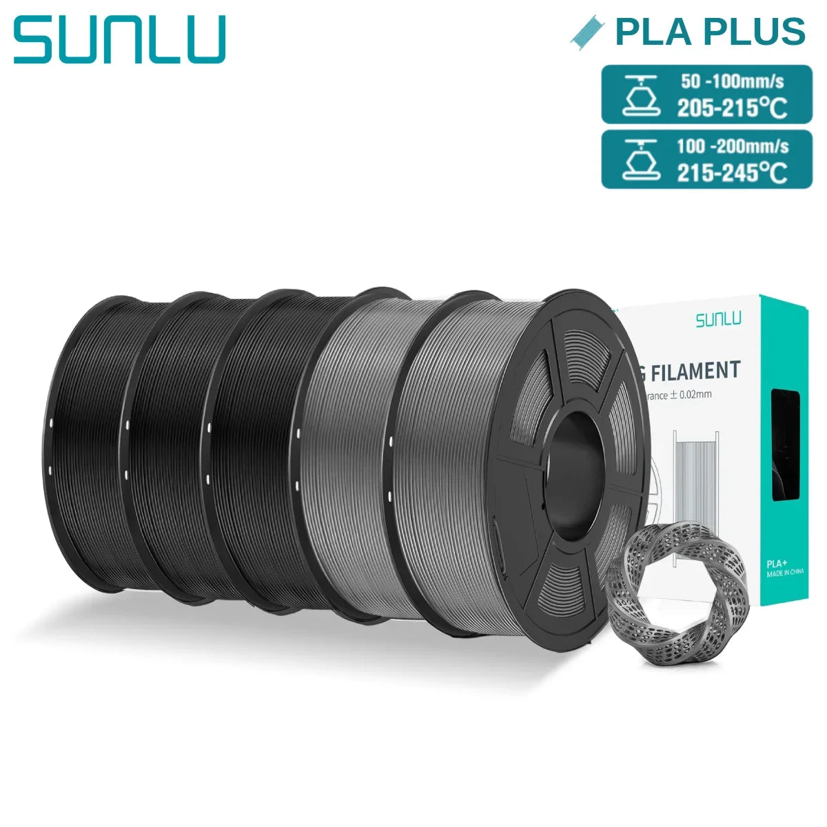 SUNLU 5KG PLA/ PLA Plus Filaments 5 Rolls 3D Filament 1KG/roll 1.75mm 100% Filament Lines Up Neatly For 3D Printing From EU US