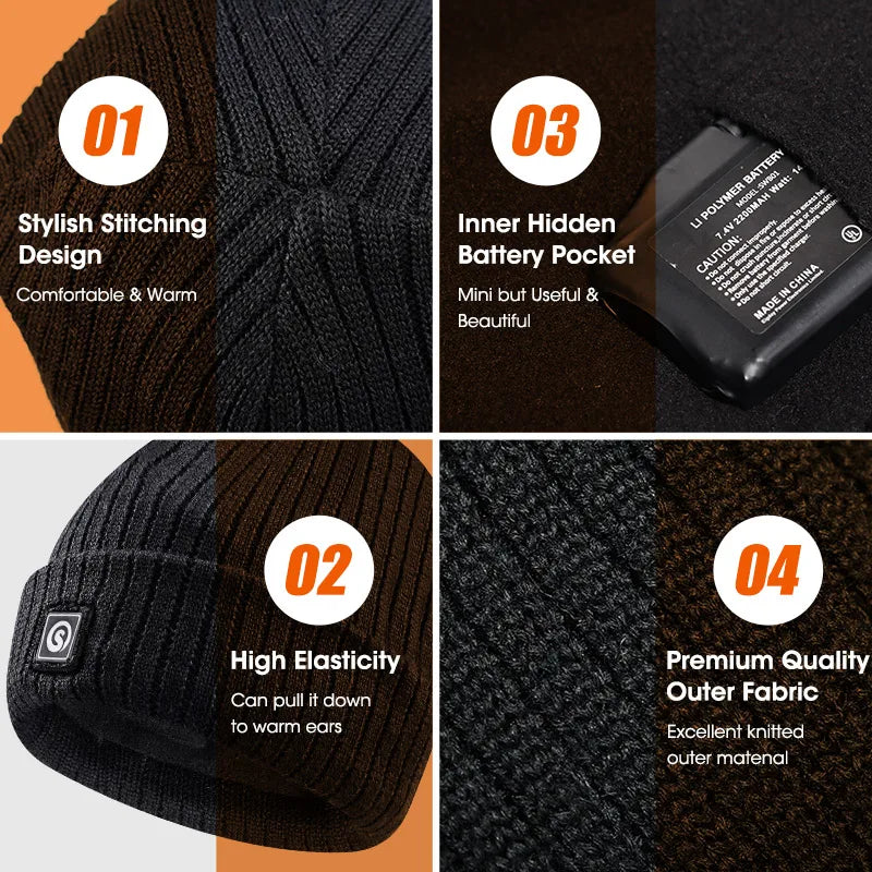 Savior Heat Heated Beanie Hat Battery Powered Rechargeable Winter Cap