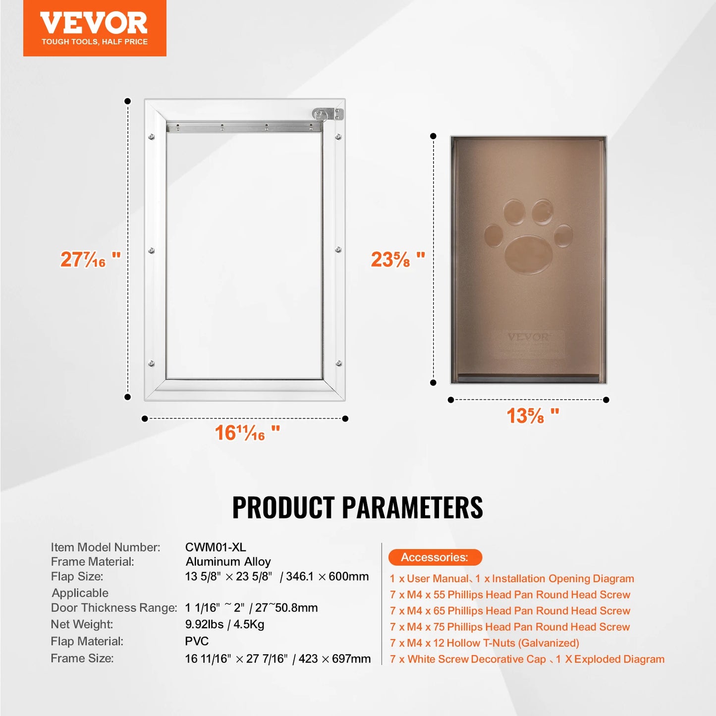 NONEDog Door Aluminum Frame Pet Door With Lock And Flap