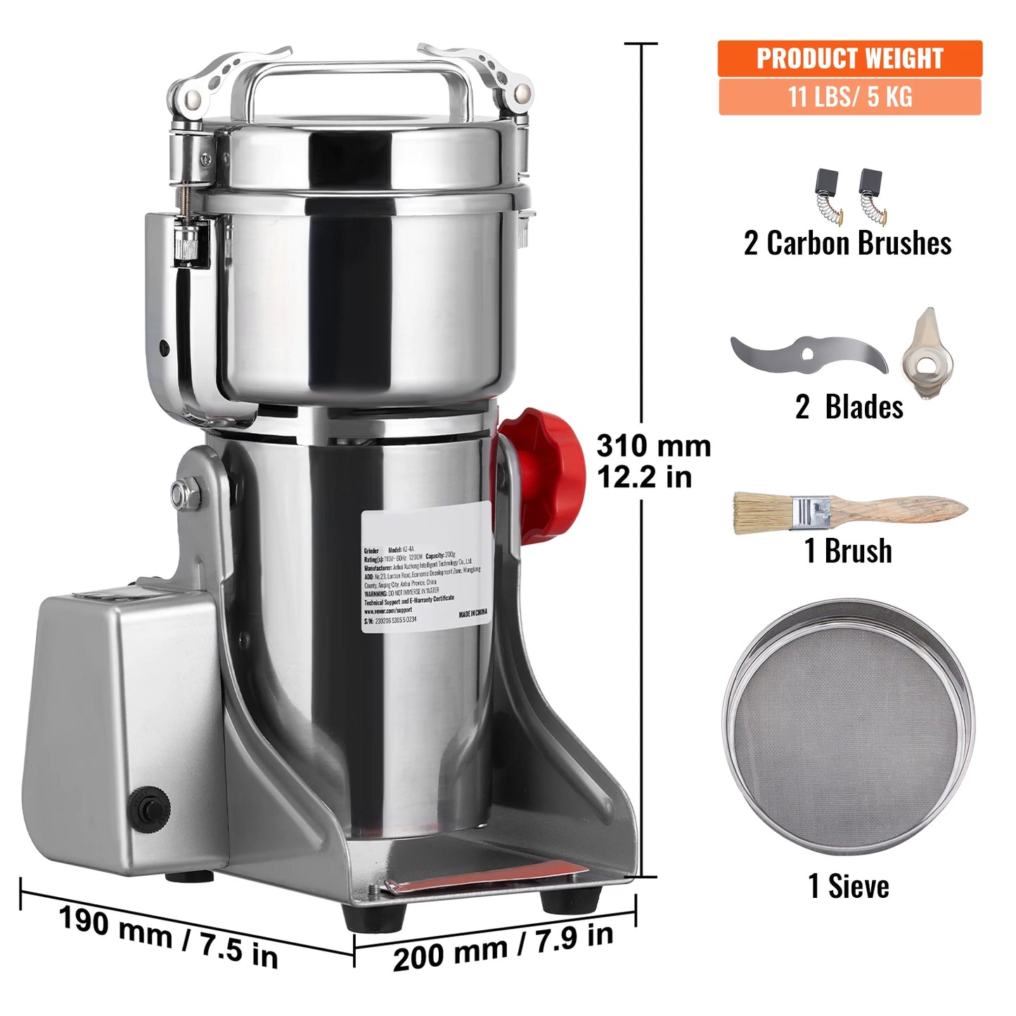 VEVOR Electric Grain Mill Grinder for Dry Herbs and Spices