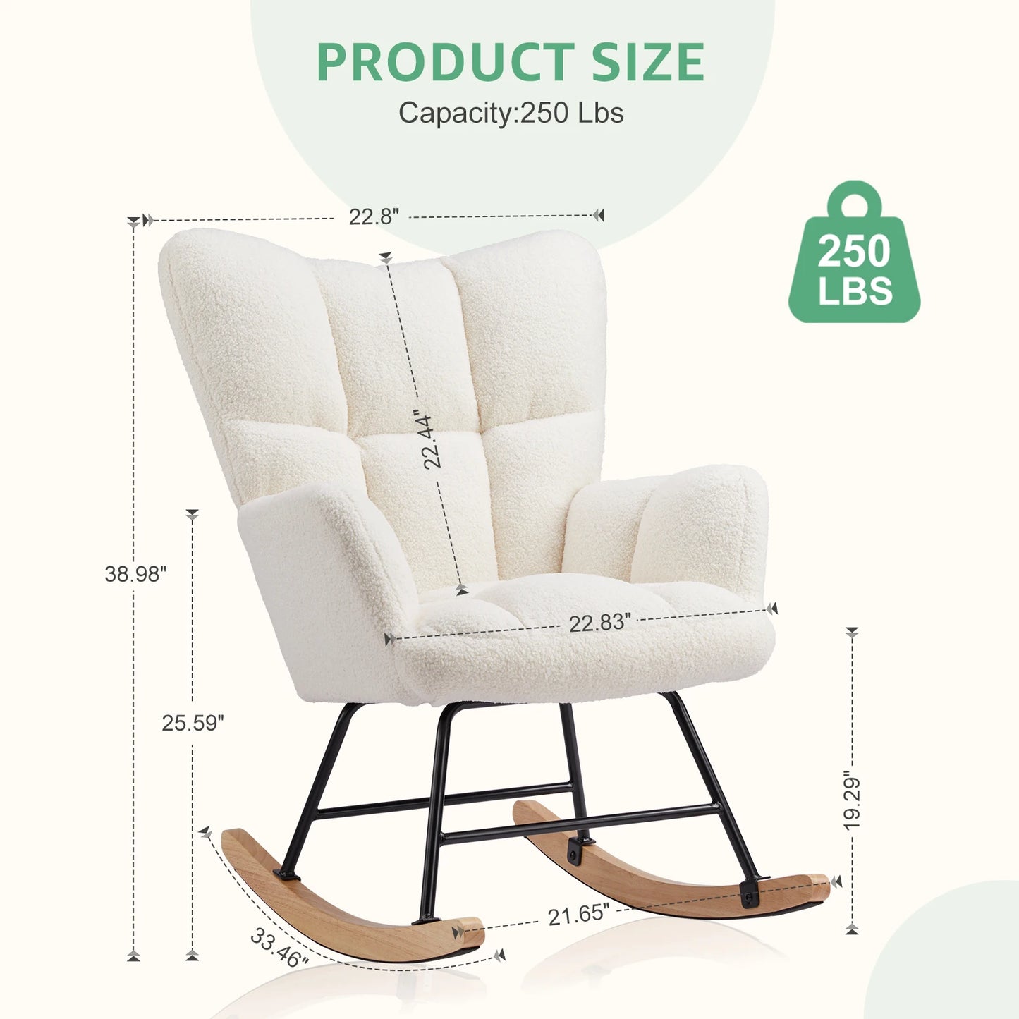 JHK Teddy Fabric Upholstered Glider With High Backrest Rocker