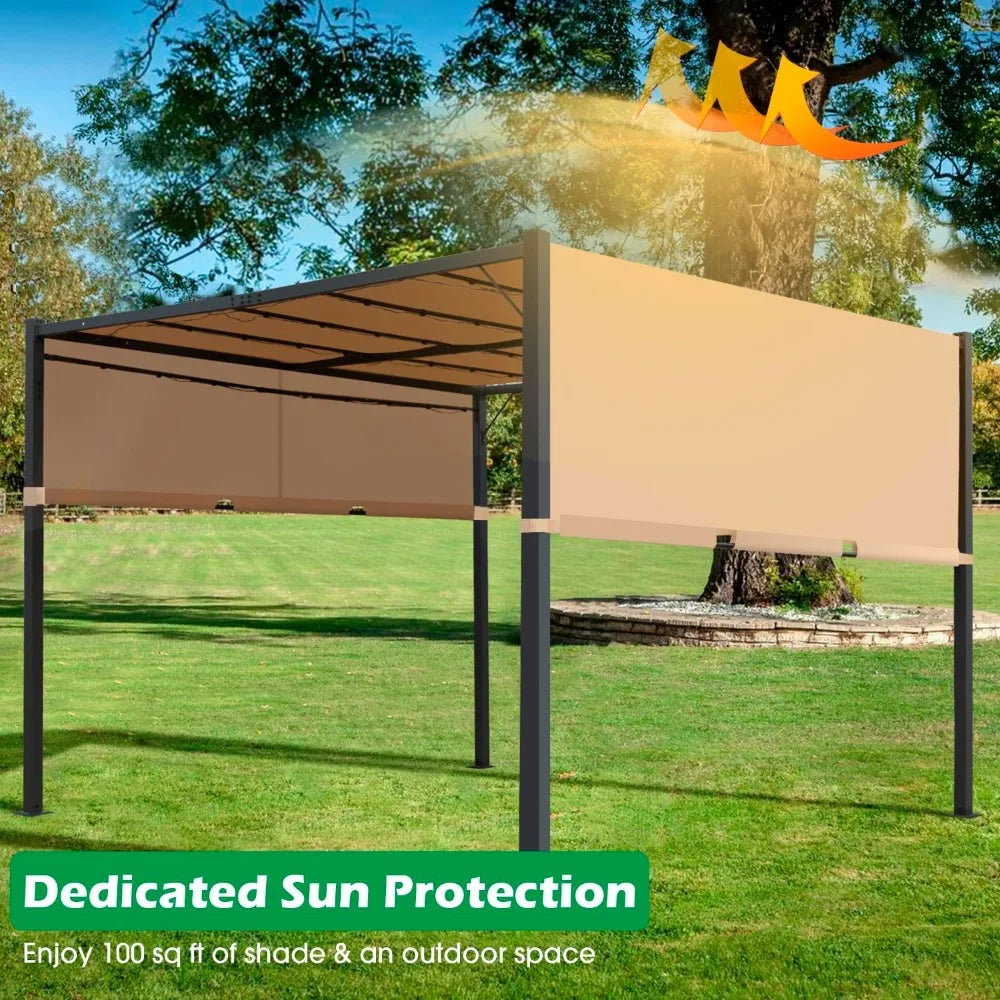 Heavy-Duty Aluminum Pergola With Retractable Shade And Solar LEDs
