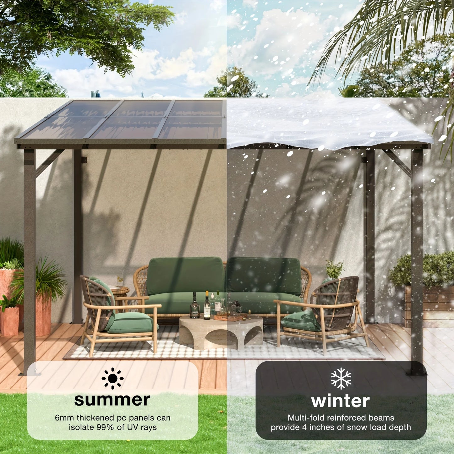 Polar Aurora Hardtop Gazebo Aluminum Frame Galvanized Roof Weatherproof Pavilion