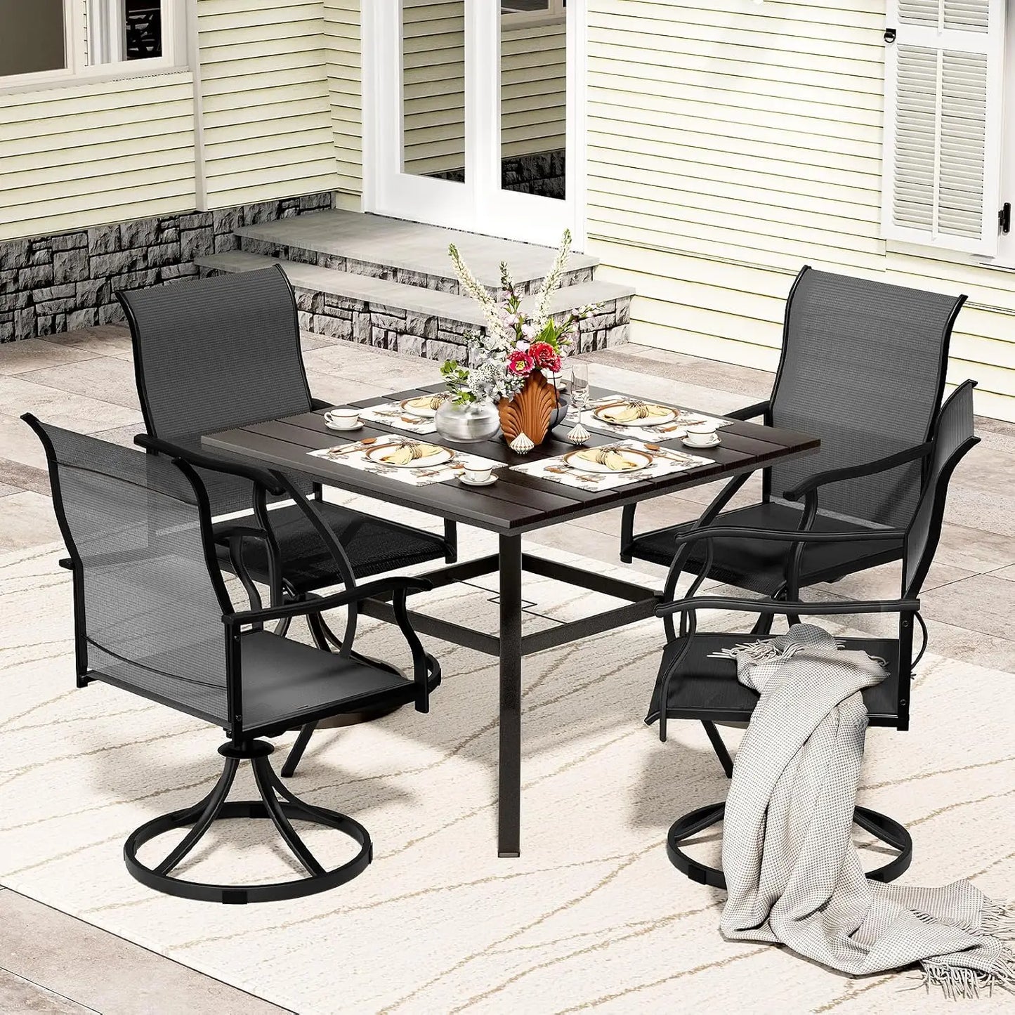 Outdoor Patio Dining Set Swivel Chairs Round Table