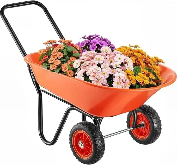 Garden Wheelbarrow With Dual Wheels Foldable Wagon 5 Cu Ft 397 Lb Capacity
