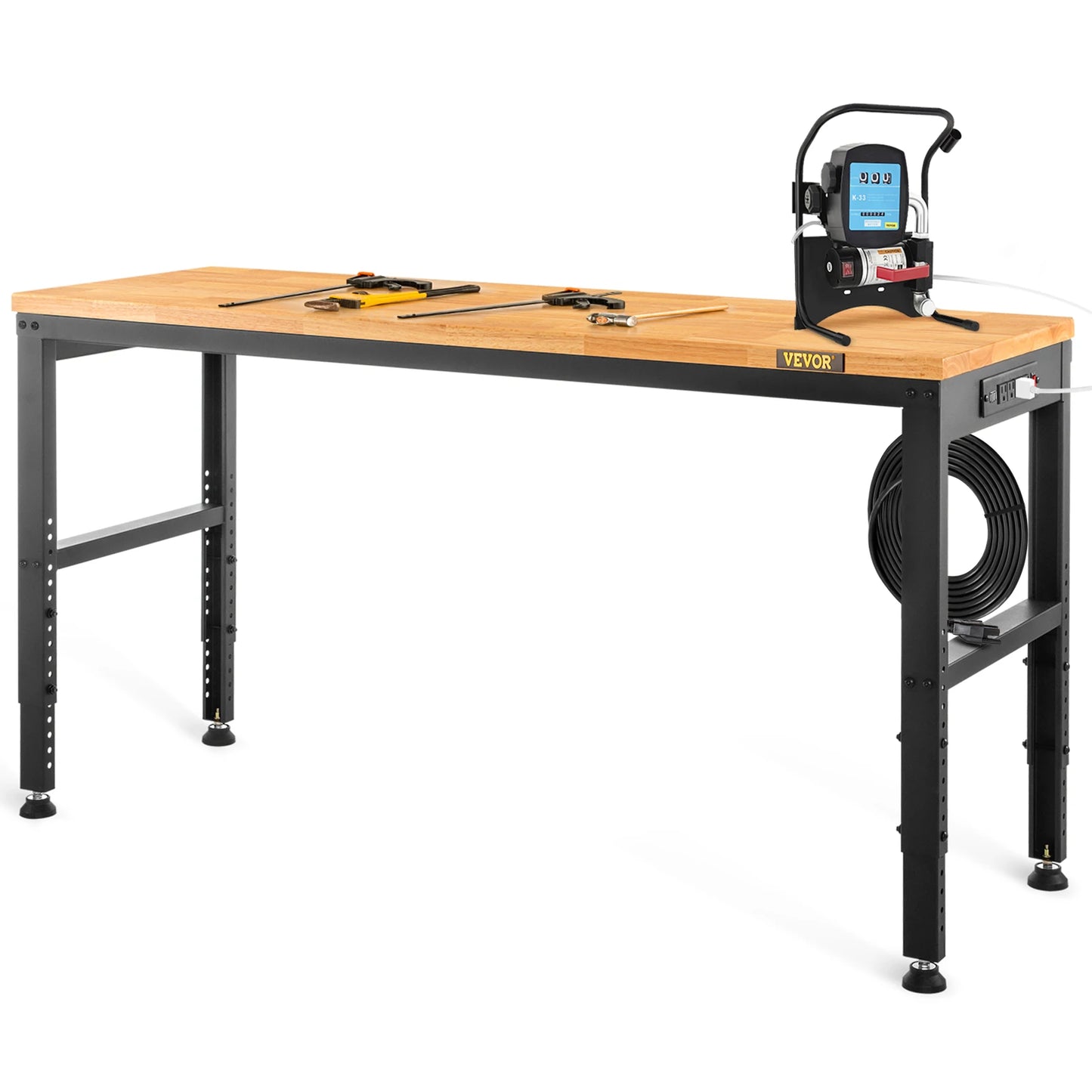 Heavy Duty Adjustable Height Woodworking Workbench With Oak Wood Top