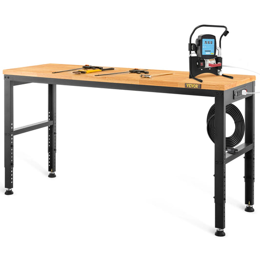 Heavy Duty Adjustable Height Woodworking Workbench With Oak Wood Top