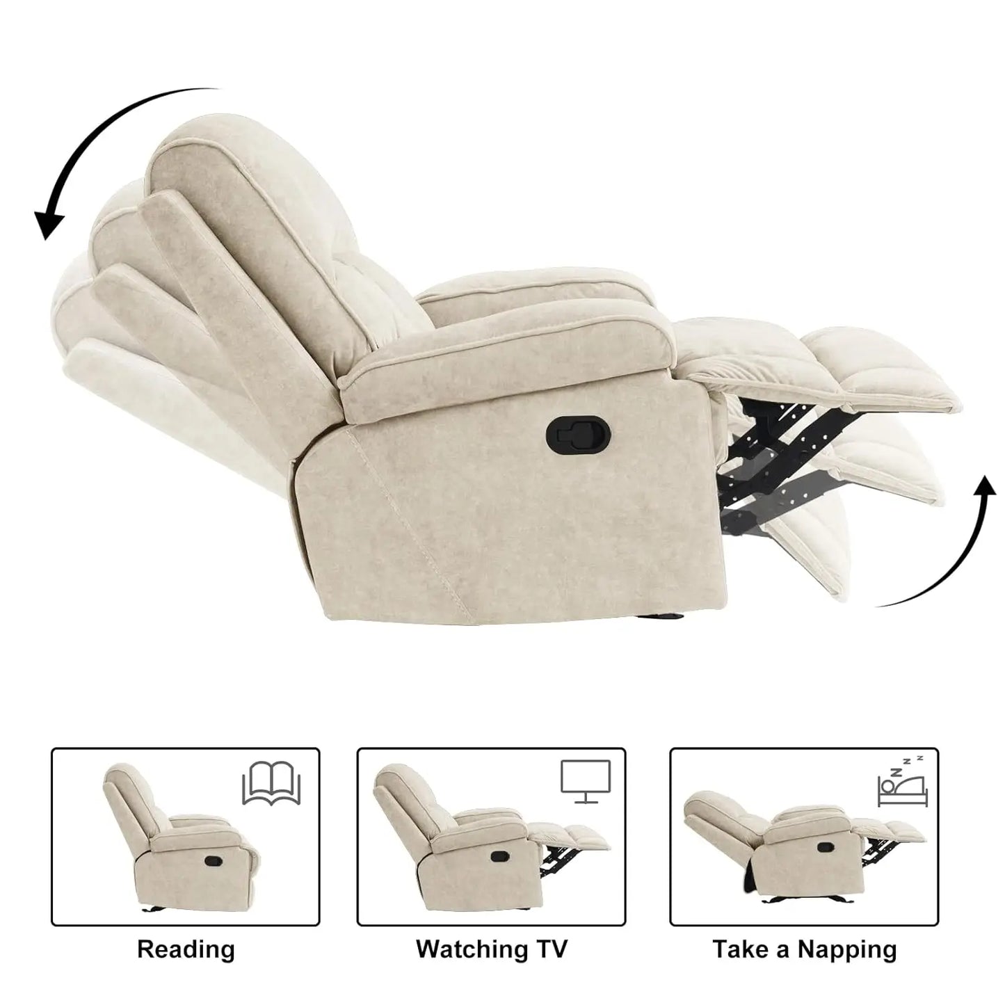 Manual Rocker Recliner Chair For Adults High Back Glider Upholstered