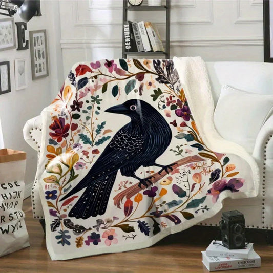 Vintage Crow Blanket Bohemian Gothic Throw