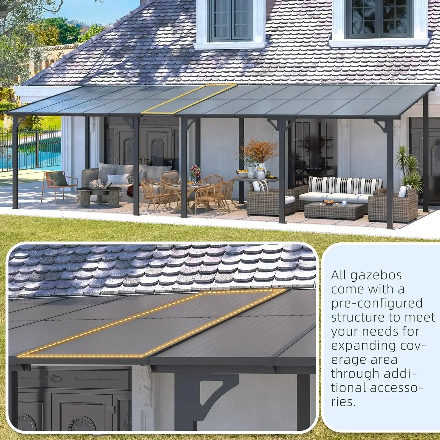 Hard Top Gazebo for Patio Pergola With Roof Outdoor Use