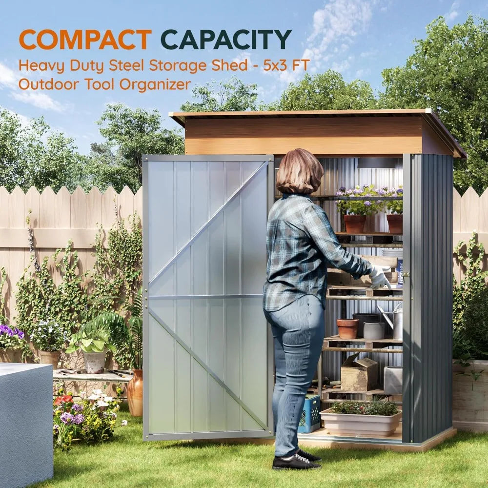 MultiUse Metal Garden Shed With Floor Frame And Lockable Doors