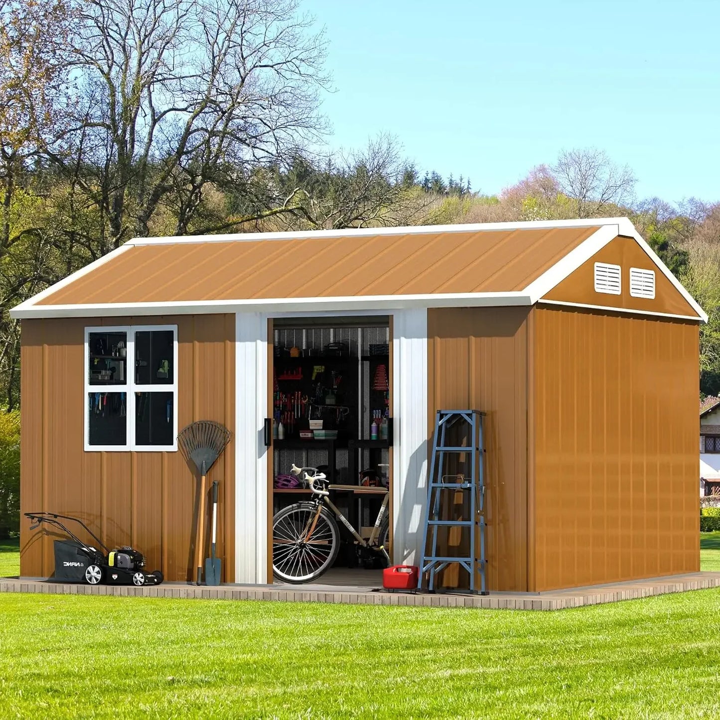 Metal Outdoor Storage Shed With Windows Doors And Ventilation