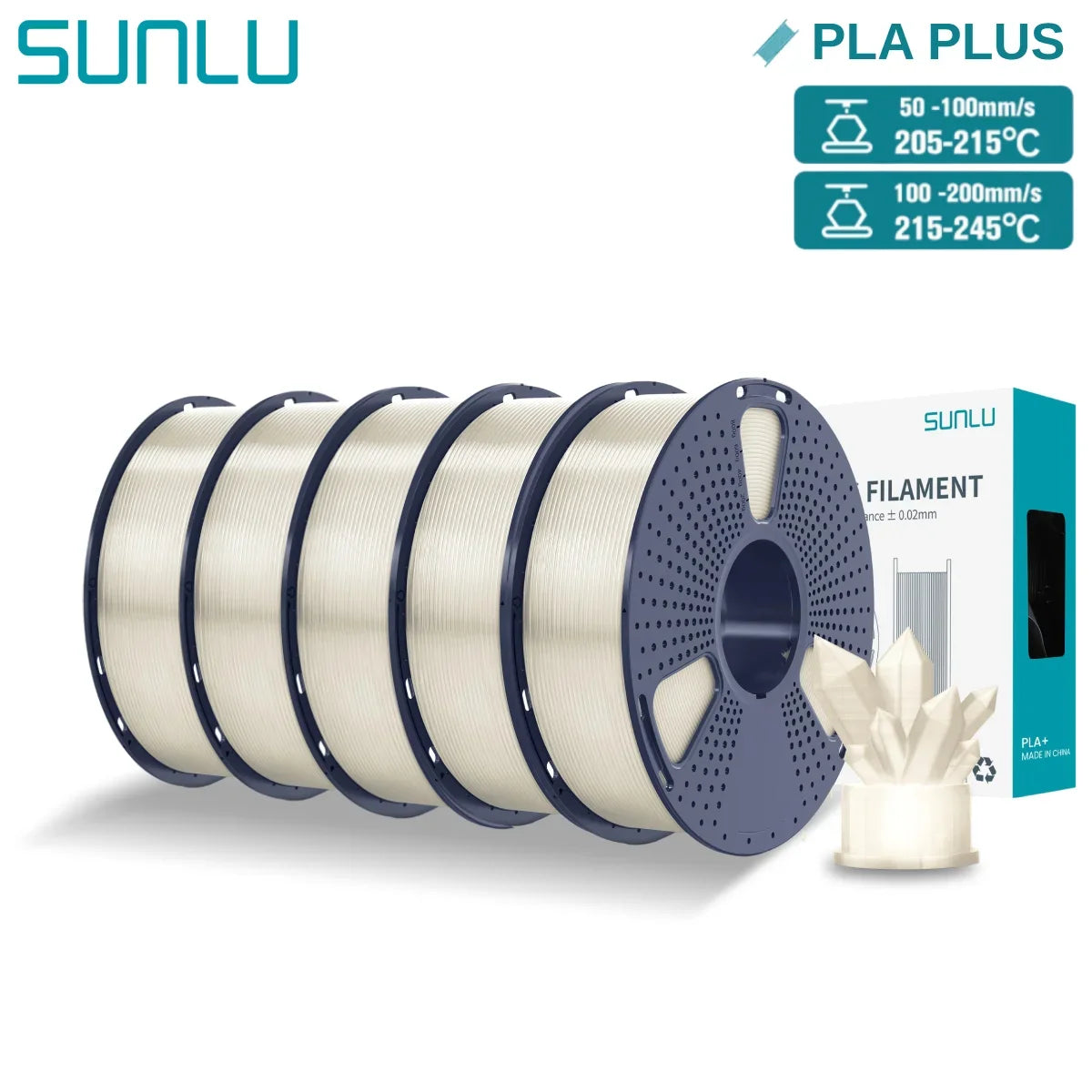 SUNLU 5KG PLA/ PLA Plus Filaments 5 Rolls 3D Filament 1KG/roll 1.75mm 100% Filament Lines Up Neatly For 3D Printing From EU US