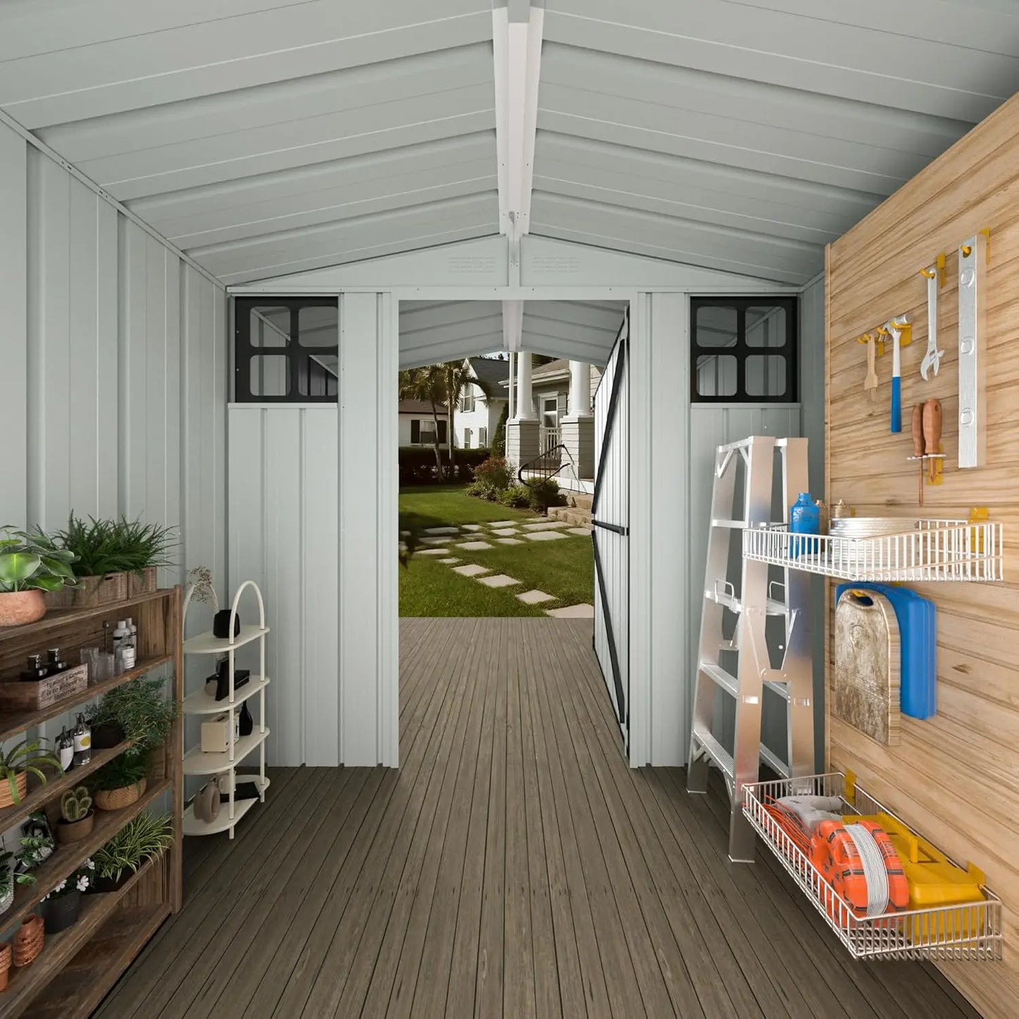 6x6FT Metal Outdoor Storage Shed with Windows Lockable Waterproof Garden Tool Lawn Mower Backyard Patio No Floor, Customized