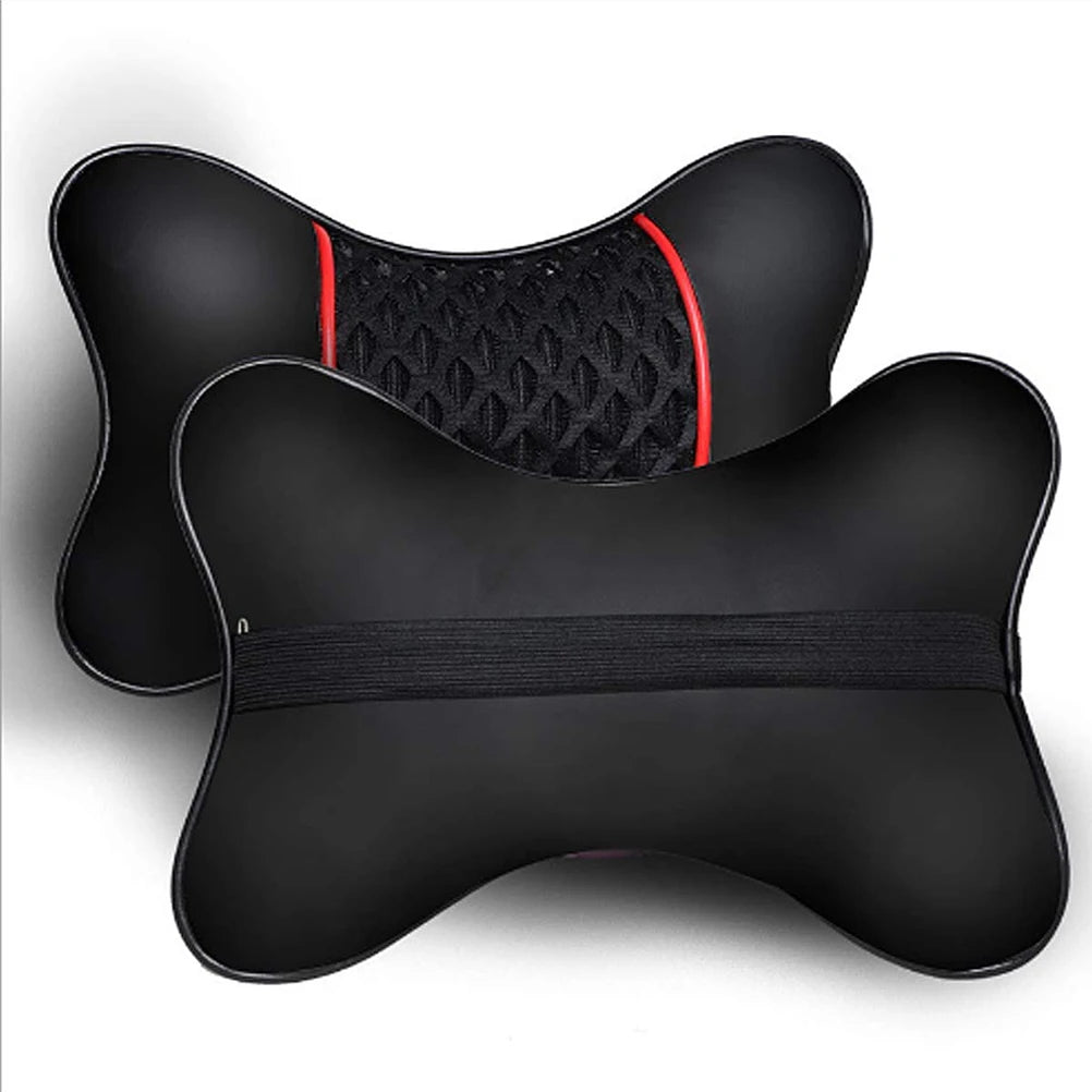 NONEF PU Leather Car Headrest Cushions 2 Pack Ergonomic Neck Support